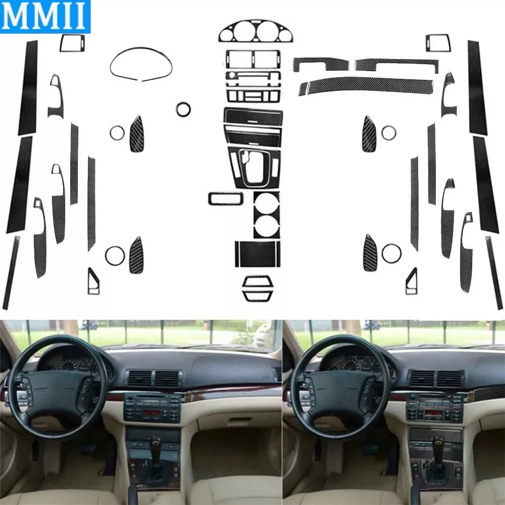 56 Pz Reale Kit In Fibra di Carbonio Completo Interni Trim Set Copertura Accessori Auto Decorazione Adesivo Per BMW Serie 3 M3 E46 1998-2005