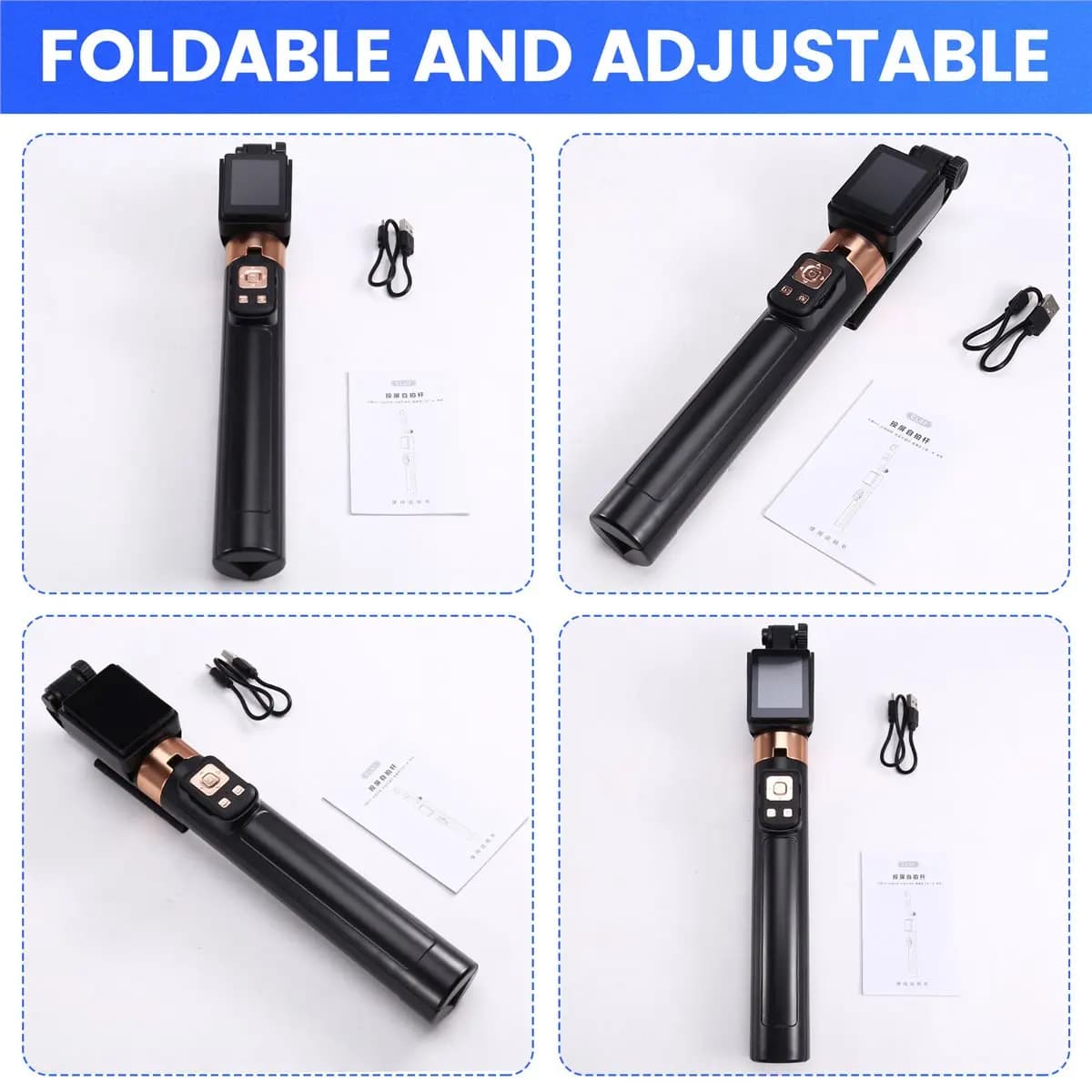 OKgood Treppiede Telescopico Portatile con Base Stabile, Asta Selfie Regolabile in Altezza a 360° ° Supporto Girevole per Streaming Live con Proiettore