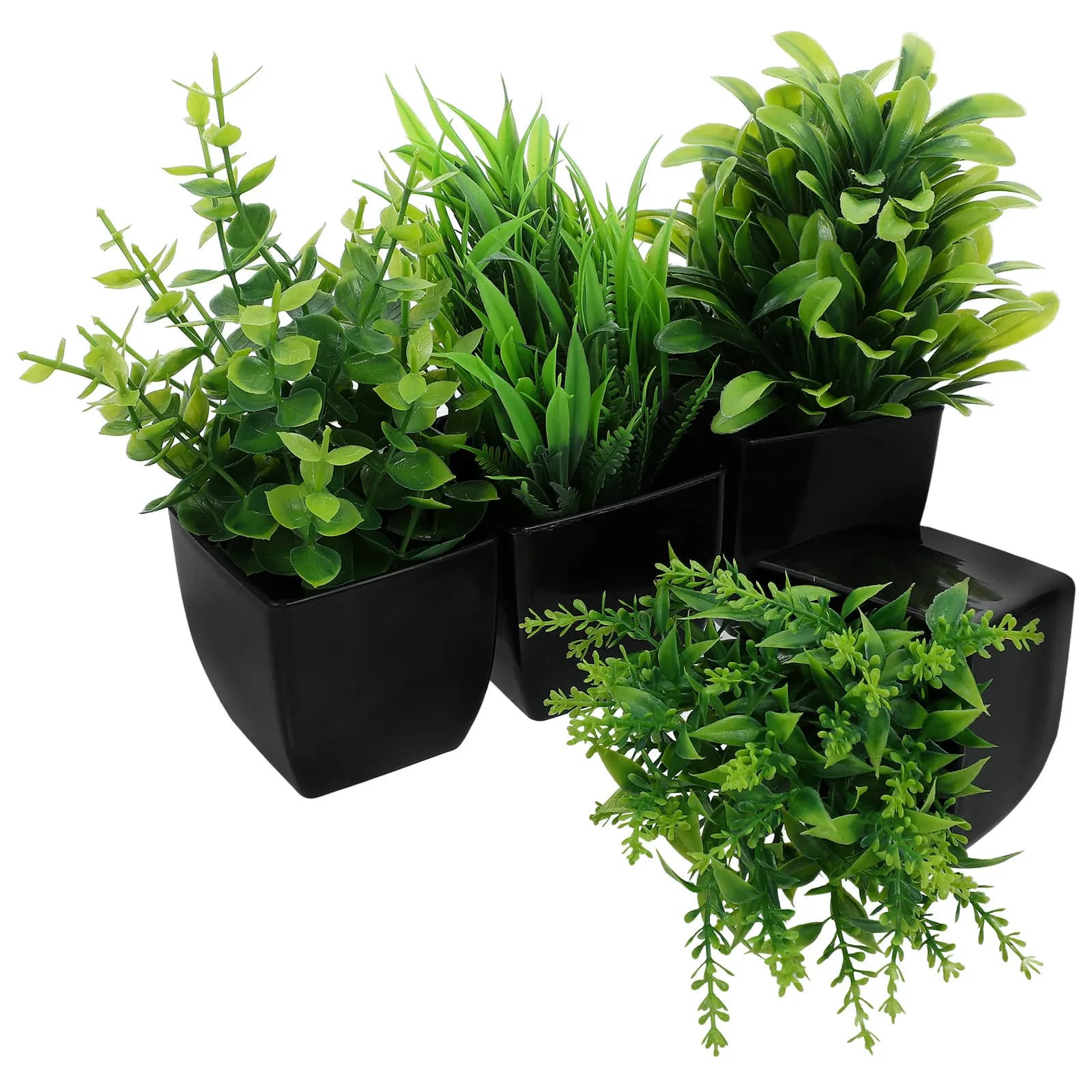 4Pcs Small Artificial Plants with Black Pot Lifelike Faux Greenery for Bathroom Office Home Decor Indoor Space Saving Mini