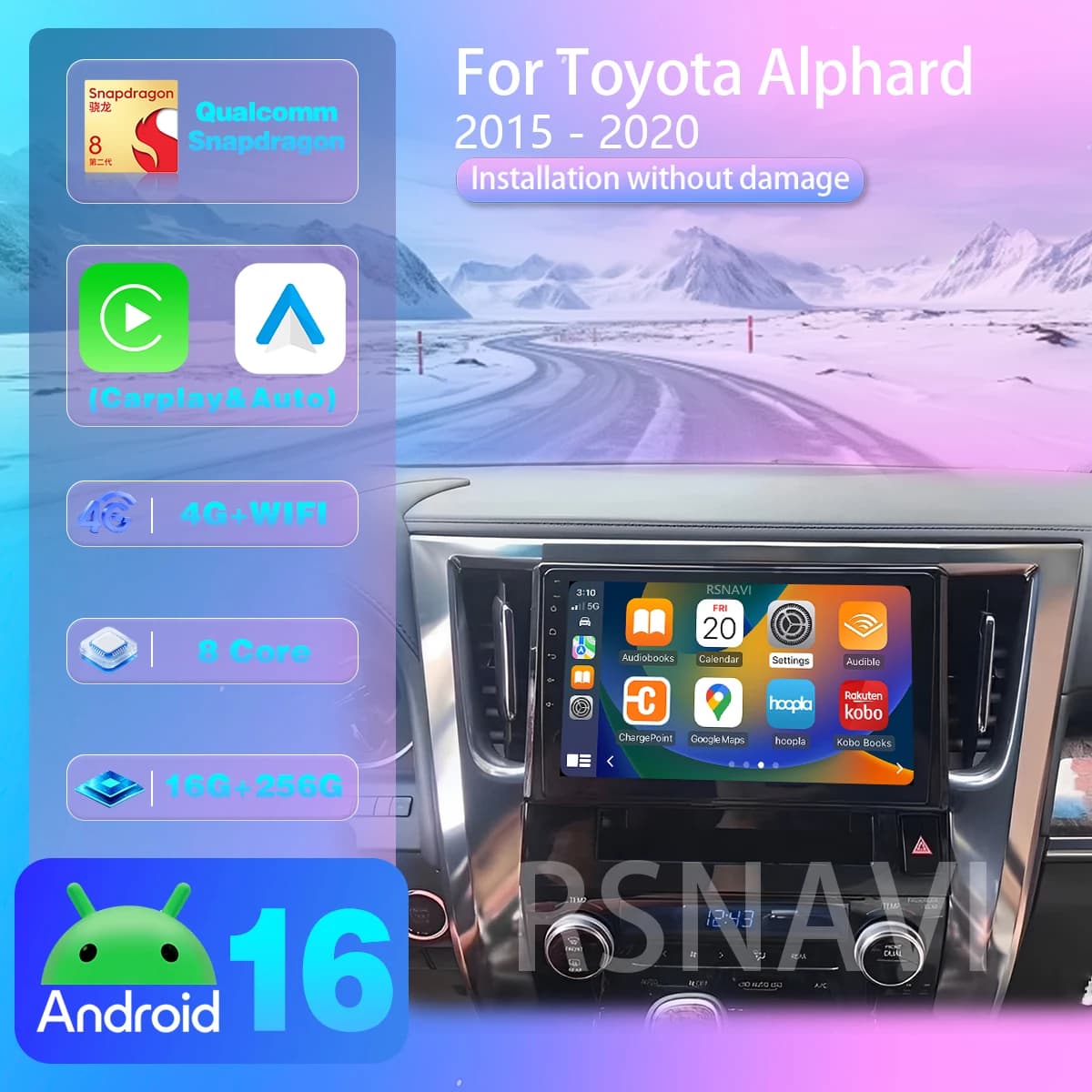 Android 16 per Toyota Alphard H30 2015 - 2020 Carplay Auto Autoradio Stereo con controllo tramite app, telecamera a 360°, video, stereo, DVD, navigazione
