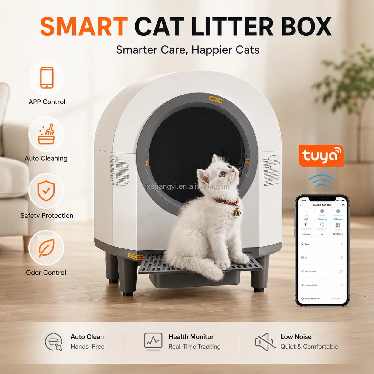 hit productTuya APP Control WiFi Dust-Free Smart Auto Cat Litter Box with 13 High-Precision Sensors 80L Capacity for Multiple Ca