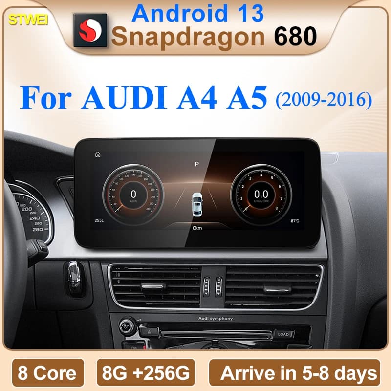 STWEI Qualcomm Snapdragon 680 6225 2.4GHz Wireless CarPlay Android Auto For AUDI A4 A5 B8 Multiledia Video GPS Bluetooth