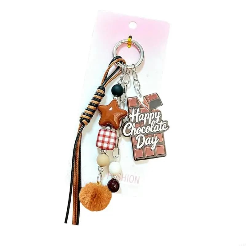 91AF Sweet Chocolate Shaped Ring With Plush Pom Decorations 4 Colors Option