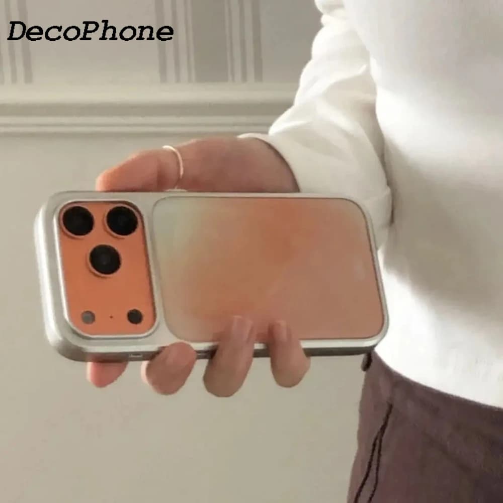 Cover per iPhone 17 AIR 16 15 14 13 12 11 Pro Max Plus Y2K con design coreano di nicchia, effetto sfumato arancione tramonto e colla a goccia
