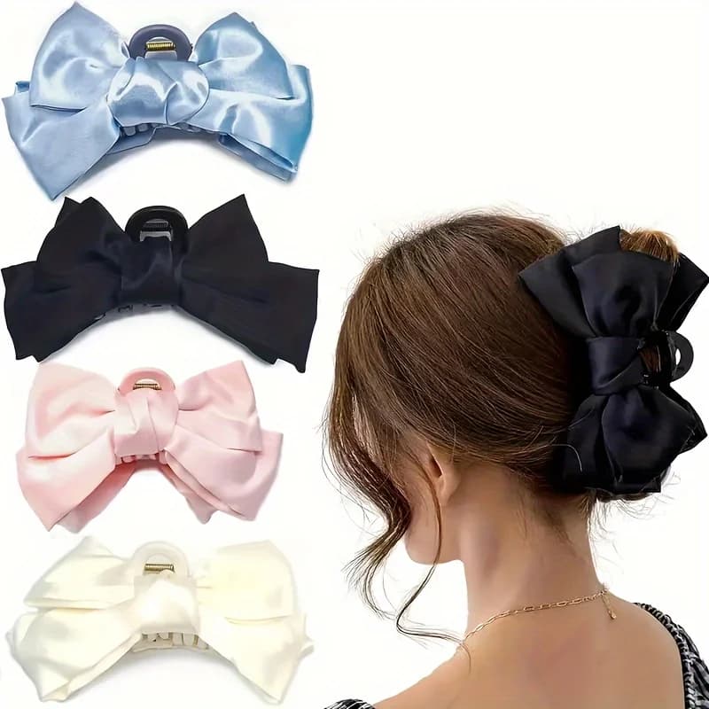 Fermaglio per capelli con fiocco alla moda in tinta unita per donna Morsetto per capelli in raso con farfalla Accessori per capelli con forcina per ragazze Copricapo