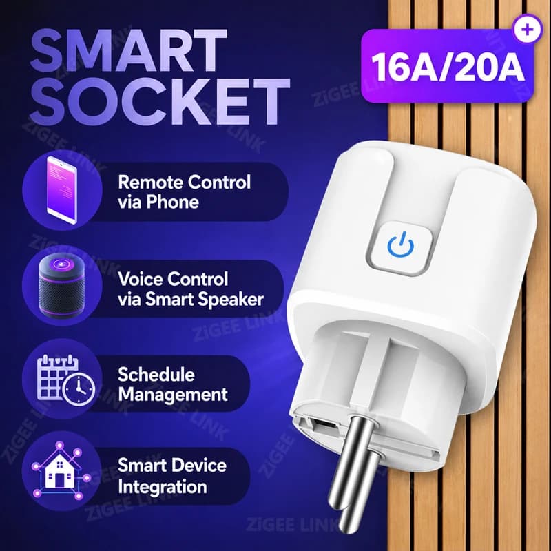 Smart Socket EU Plug WIFI or Zigbee16A/20A With Power Monitor Timing Voice Control Work with Tuya Alexa Google Home Alice