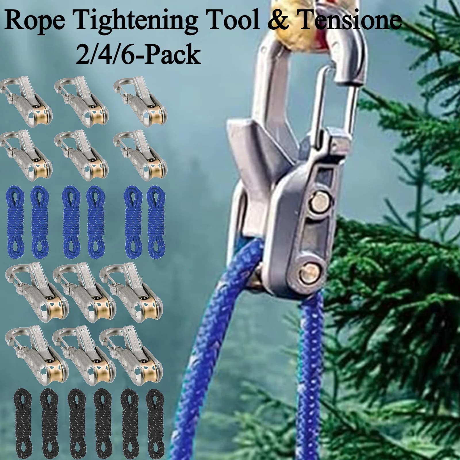 Tenditore e Strumento di Serraggio per Corde 2-6, Corda Retrattile Resistente per Fissaggio di Teli da Campeggio, Amache, Attrezzature Nautiche e da Esterno