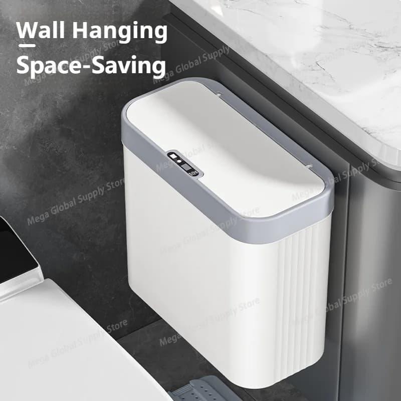 Wall-Mounted Automatic Trash Can with Lid Kitchen Trash Bin Sensor Wastebasket Induction Bathroom Recycling Trash Bin