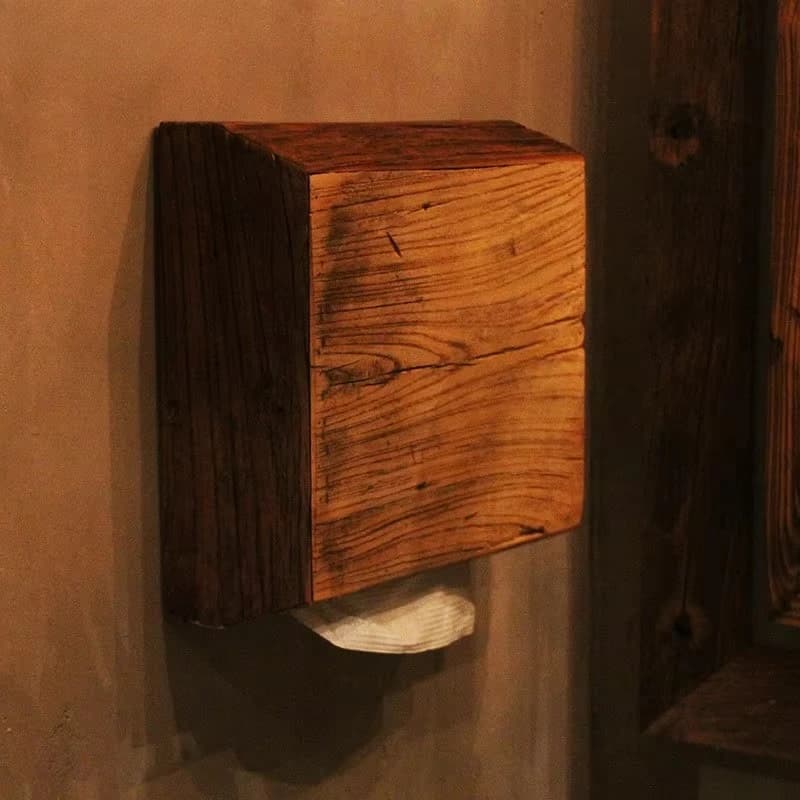 Dispenser di stoccaggio per salviette a mano con porta asciugamani di carta da parete in legno vintage per scatola di carta igienica per bagno