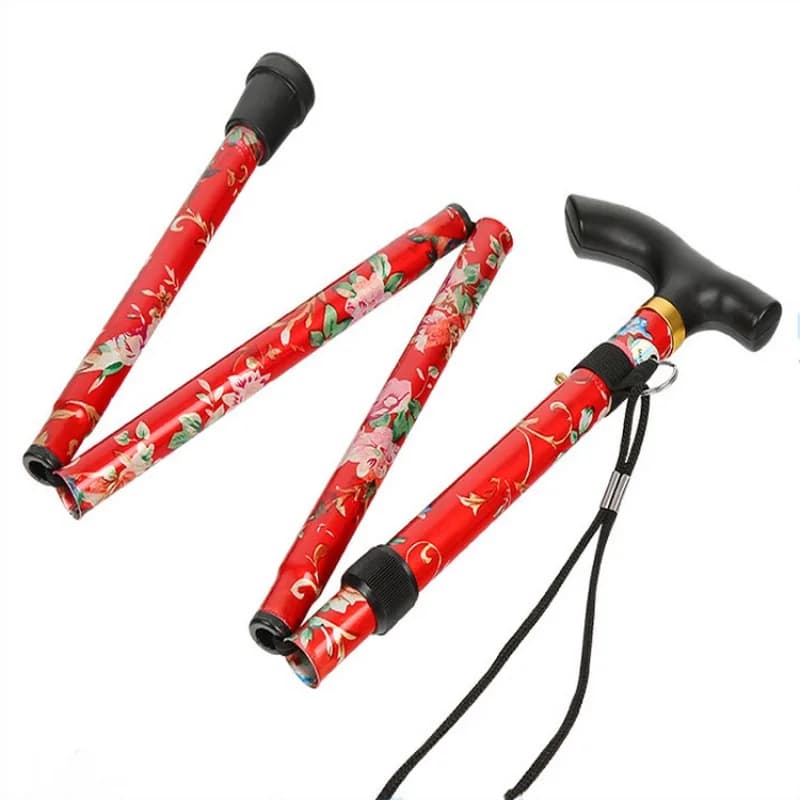 Aluminum Alloy Trekking Pole Foldable Telescopic 5 Section Lightweight Outdoor Hiking Stick Portable Walking Cane for Elderly