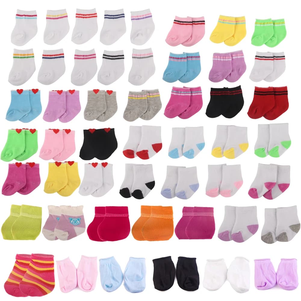 Accessori per bambole Calzini Calzini per bambole in maglia tinta unita a righe a forma di cuore per neonato da 43 cm e 18 pollici americano, bambola per ragazza OG