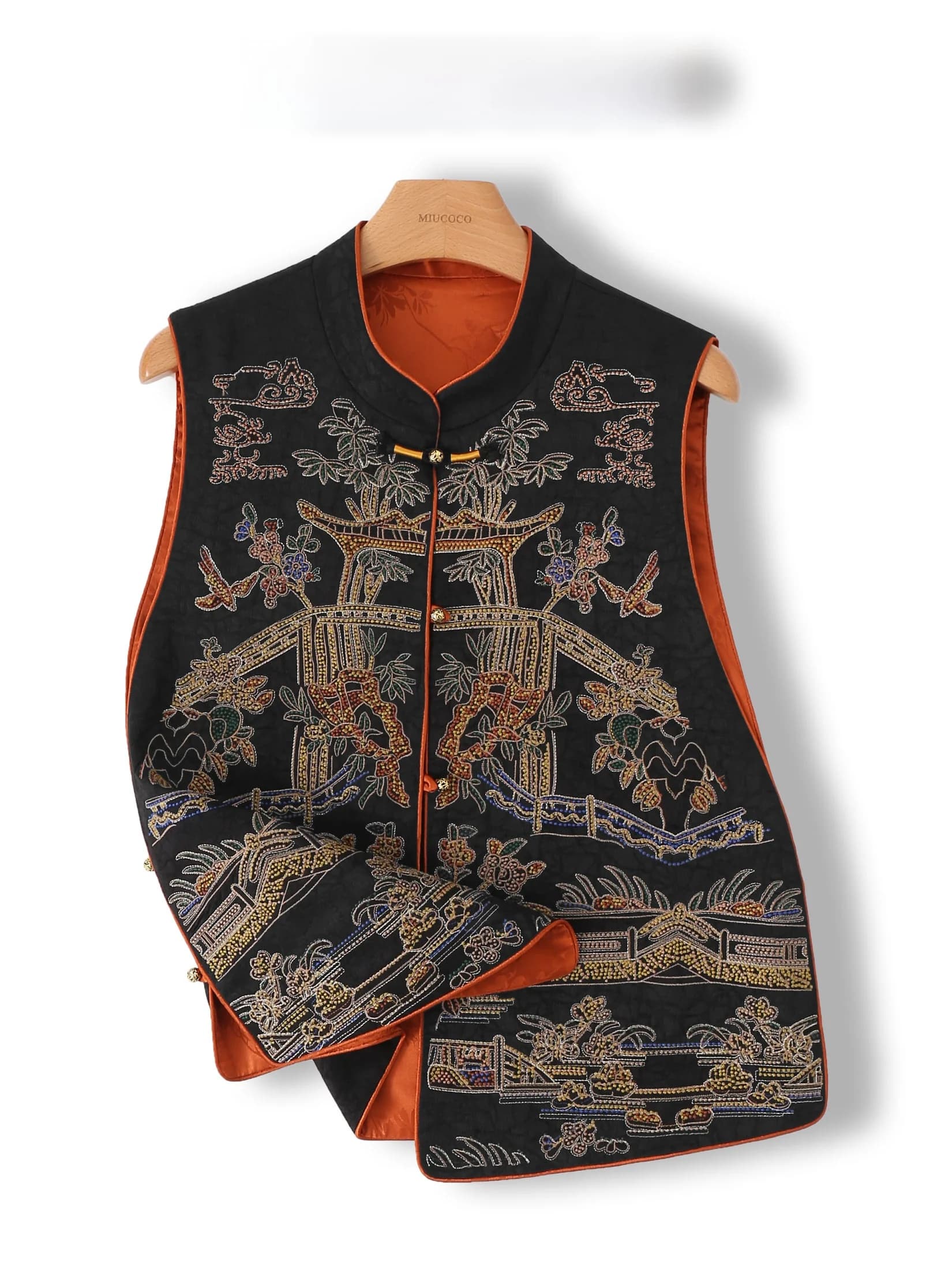 Gilet con Ricami Elaborati e Bottoni, Nuovo Stile Cinese con Motivo a Crepe, Giacca in Seta Xiangyun, Moda Femminile per il Lavoro