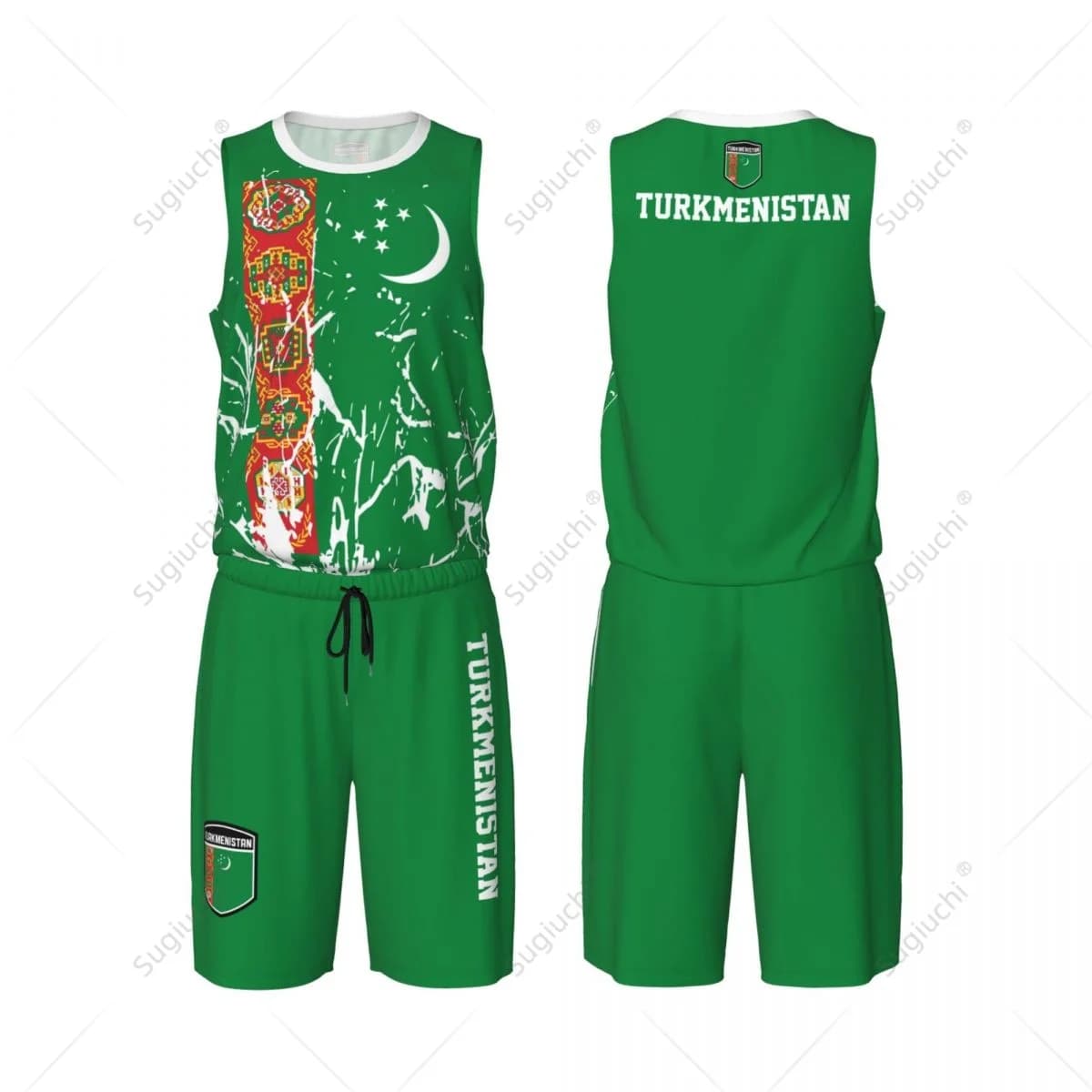 Set da basket da uomo con bandiera del Turkmenistan, camicia e pantaloni senza maniche