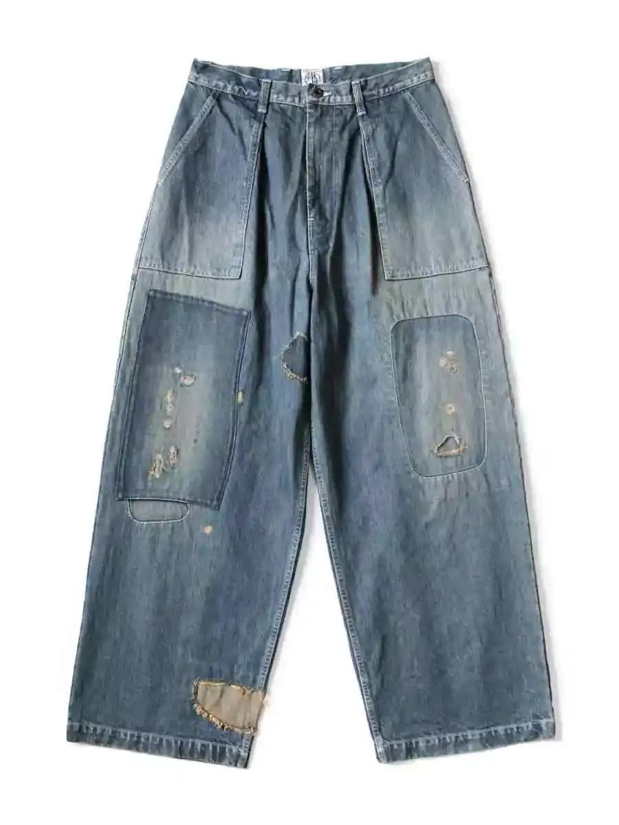 Pantaloni in stile giapponese Kapital con patchwork effetto invecchiato per uomo e donna, jeans alla moda di nuovo arrivo