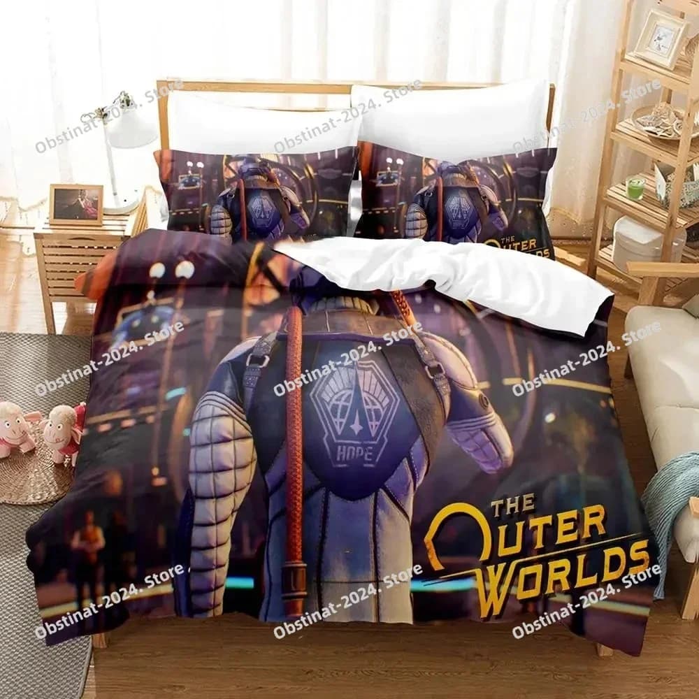 Gioco con stampa 3D Outer Worlds Set letto stampato Copripiumino Federa Set biancheria da letto Lenzuolo Copripiumino Completo Queen King Size