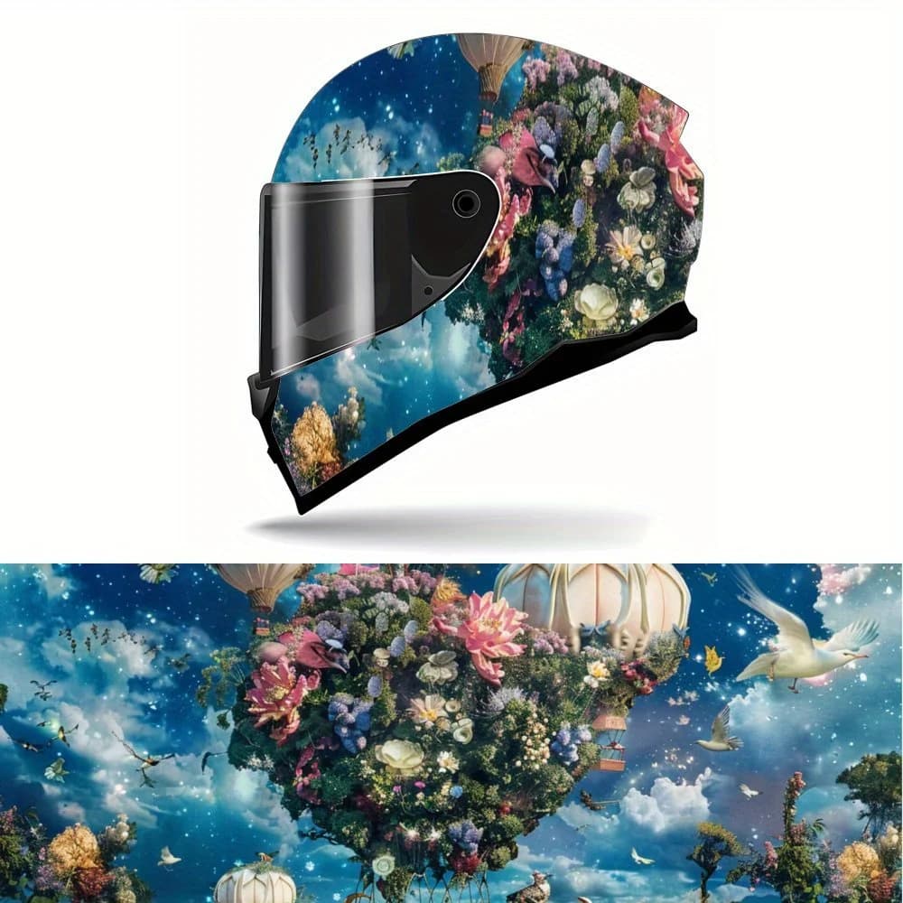 Decalcomanie creative per casco integrale: design durevole in PVC, fiori artistici e mongolfiera, bastone estetico per casco da corsa motociclistica