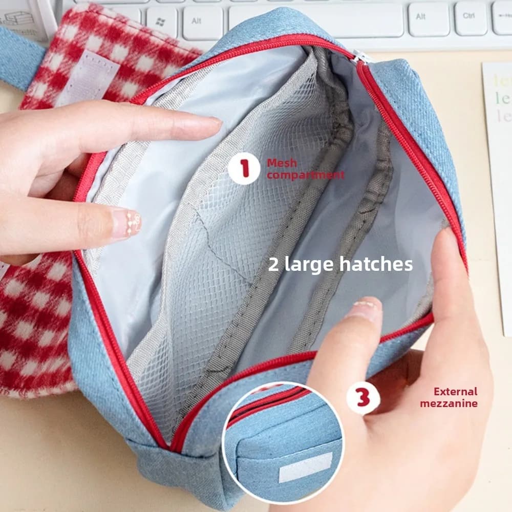 Astuccio per matite con griglia dolce Astuccio per penne portatile con cerniera Portacancelleria Organizzatore di cancelleria di grande capacità Studenti
