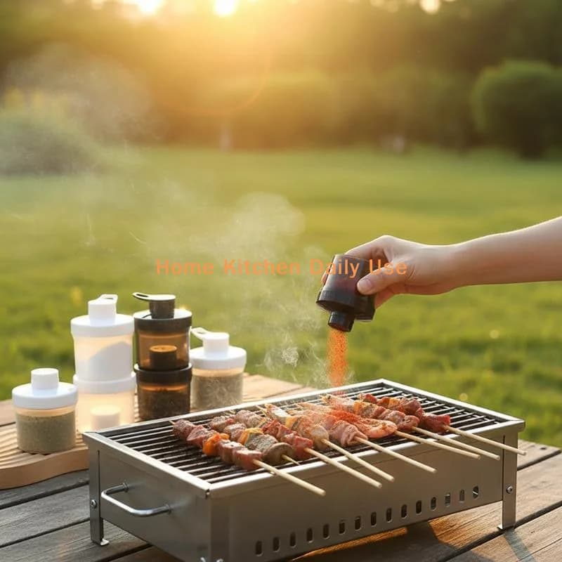 Set di contenitori per spezie impilabili e portatili, smontabili, leggeri, per barbecue all'aperto e forniture da campeggio