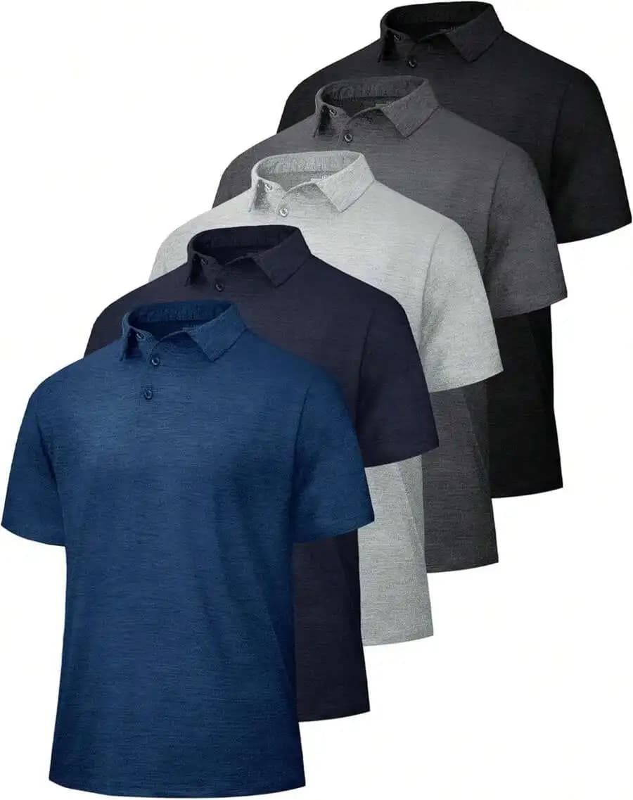 5 Pack Mens Quick Dry Moisture Wicking Shirts Short Sleeve Golf Athletic Work