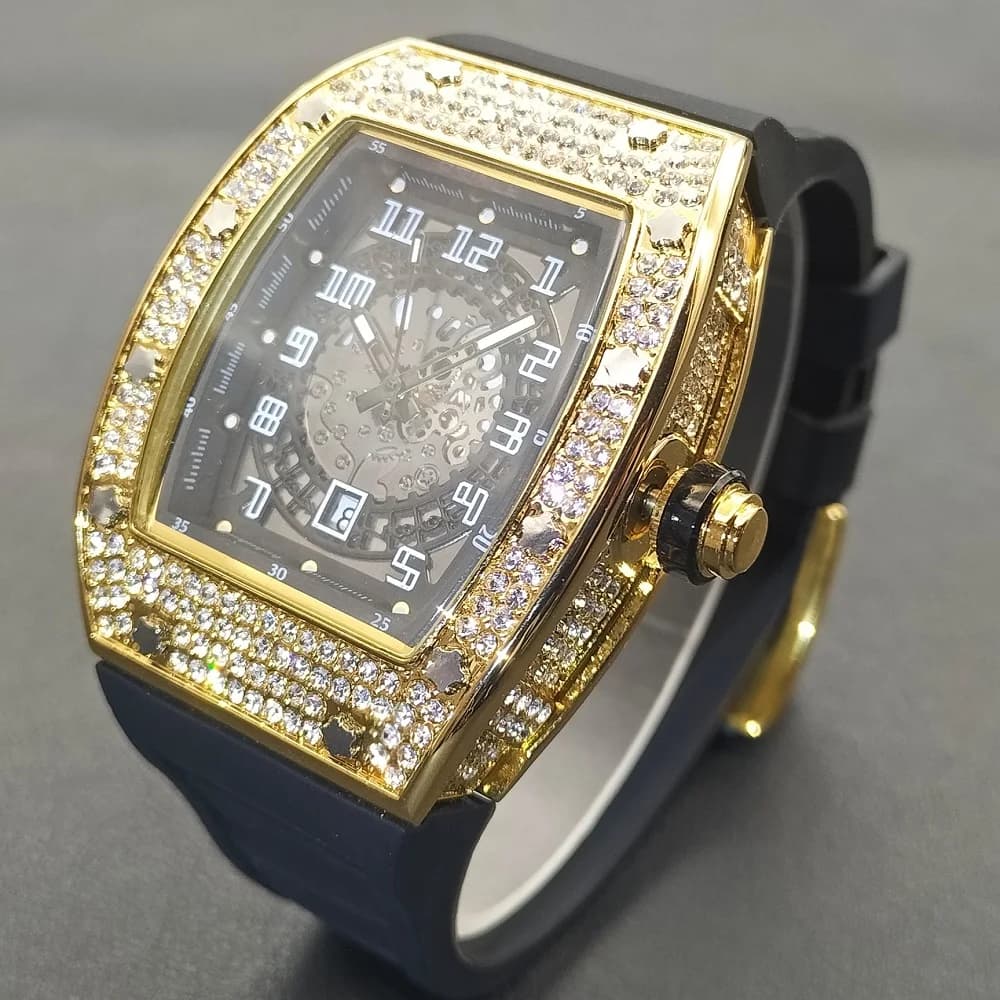 MISSFOX New Men's Wrist Watch Tonneau Waterproof Rubber Strap Men's Single Classic Gold Vacuum Watches Men's Watch Gifts