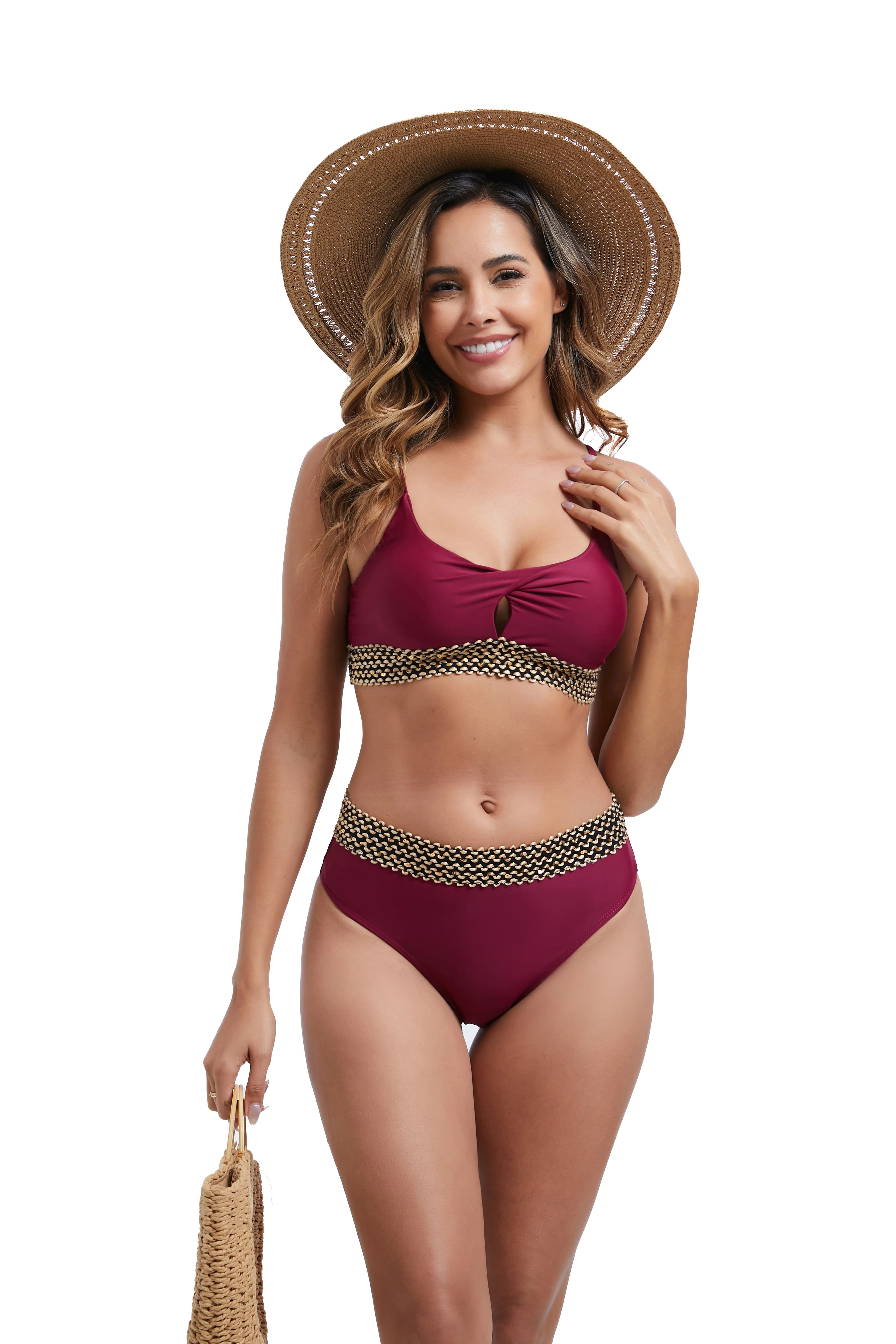 Set bikini da donna in tinta unita, set costume da bagno casual chic alla moda per vacanze al mare, costumi da bagno da donna per tutte le stagioni