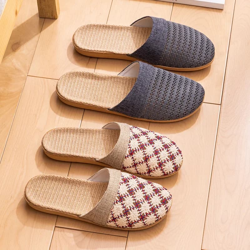New Oriental Flax Slippers For Women Summer Indoor Home Summer Wooden Floor Slippers For Men Spring And Autumn