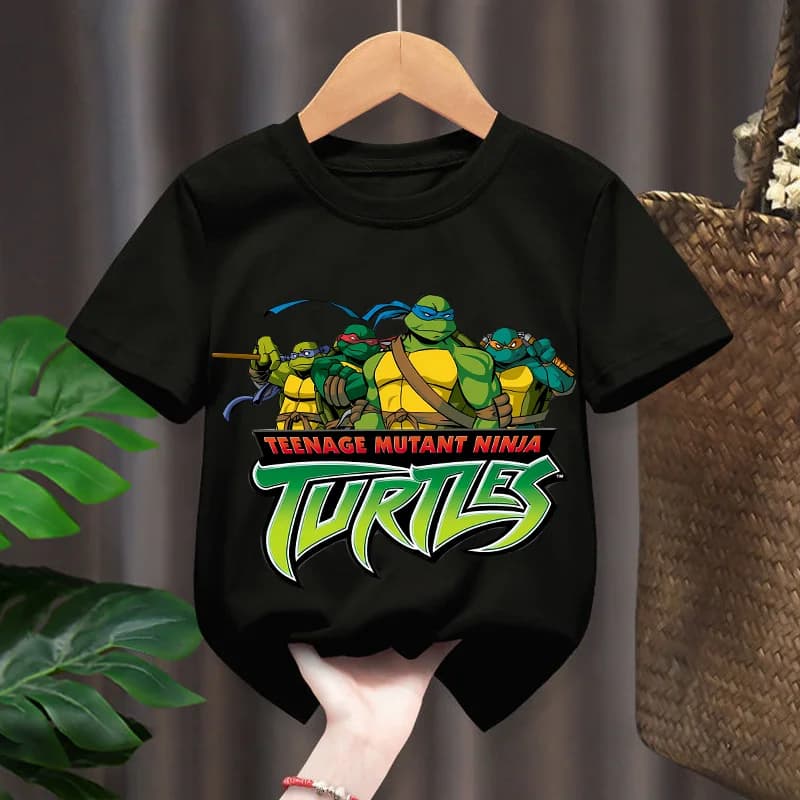 T-shirt in cotone Teenage Mutant Ninja Turtles per ragazzi, top anime, maglietta estiva alla moda Kawaii per bambini, regalo di compleanno per neonati e bambini