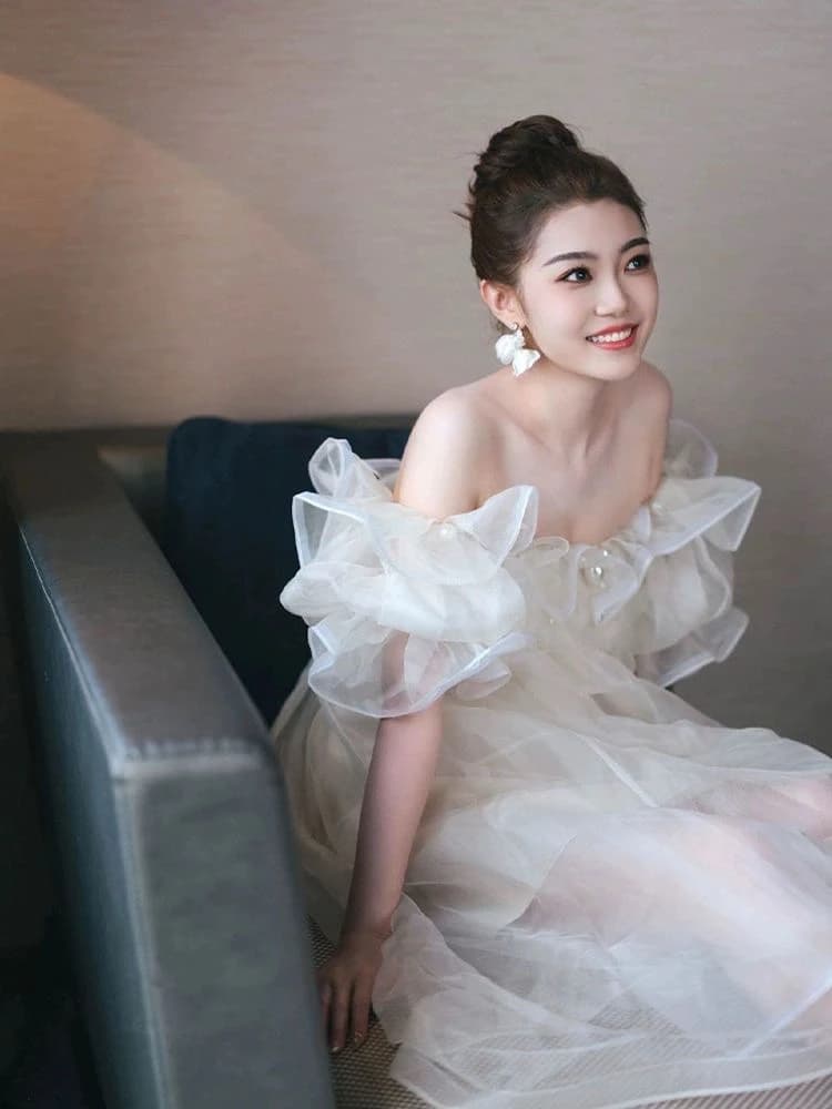 plus Size White Wedding Dress for Bridesmaid Photo Shoot Korean Style Zipper Design A-Line Skirt Cotton Material One-Shoulder