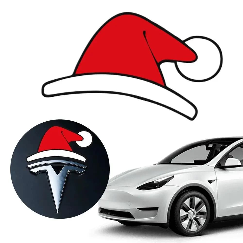1/5/10pcs Cappello di Natale Decorazione del logo dell'auto per Tesla Model3/Y Modifica dell'auto Adesivo anteriore del Cappuccetto Rosso carino