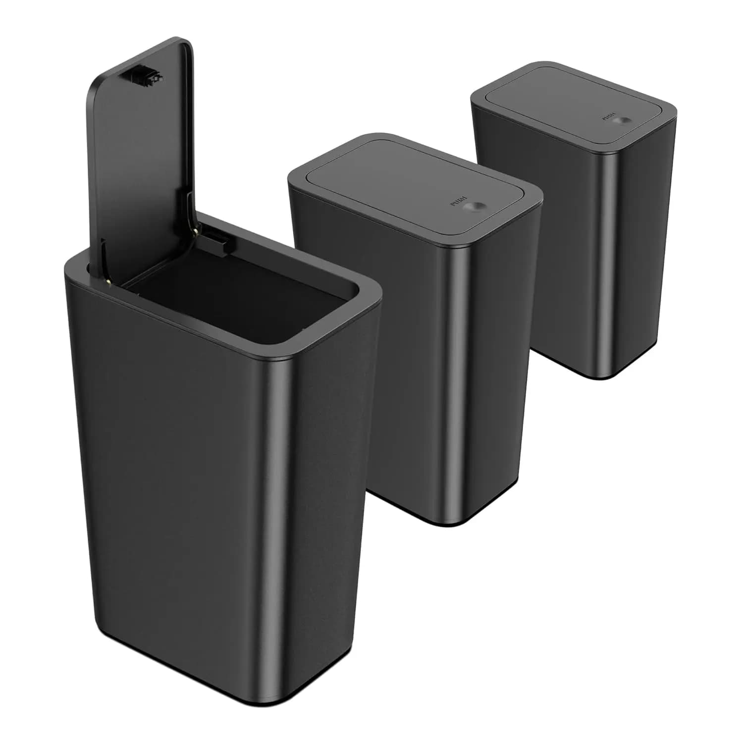 Set di 3 Cestini per Rifiuti Sottili con Coperchi, Contenitori per Spazzatura da 2,6 Galloni per Bagno, Cucina, Camera da Letto, Ufficio - Nero