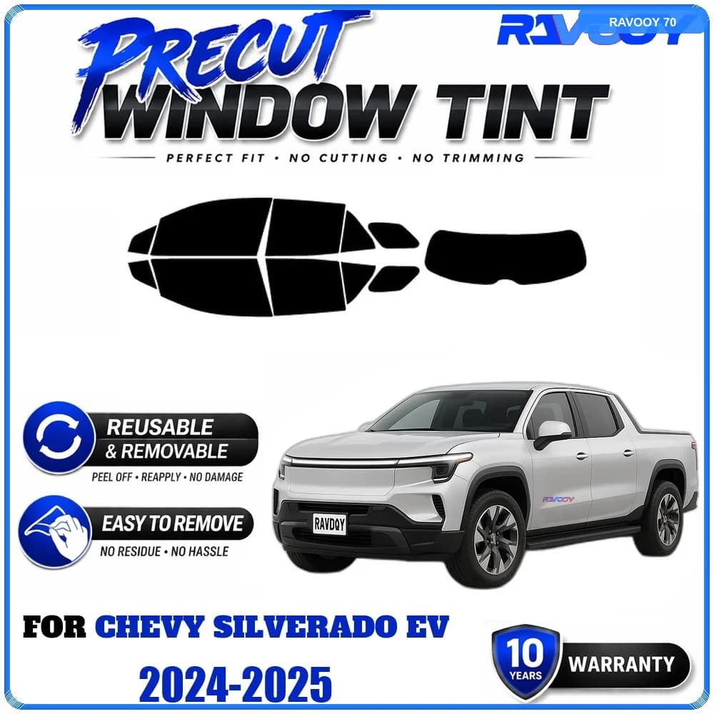 RAVOOY Precut Window Tint, Reusable Removable EPU Film, Custom Fit for Chevy SILVERADO EV 2024-2025, UV Heat Protection