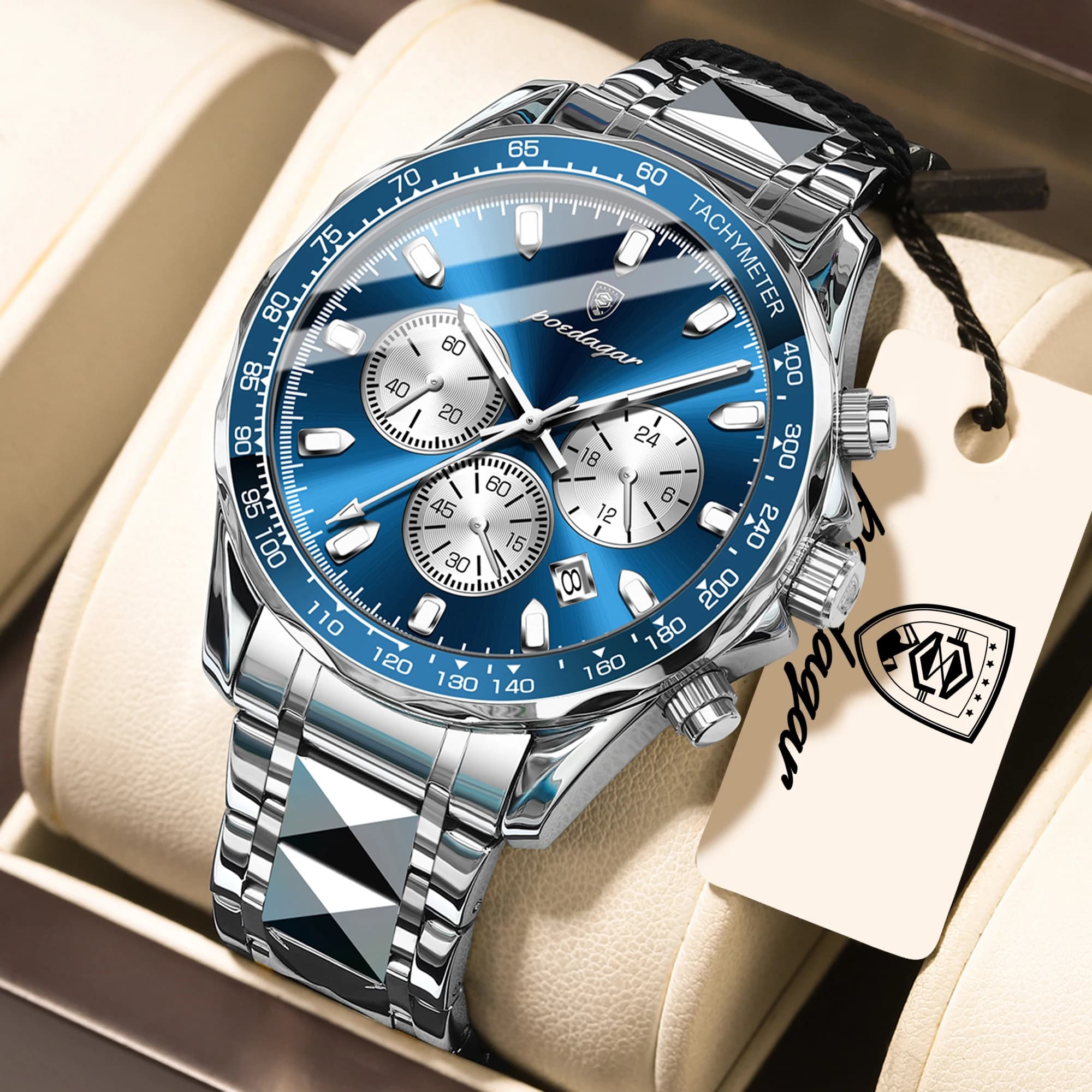POEDAGAR Orologio da Polso di Lusso per Uomo, Cronografo Impermeabile Luminoso con Data, Orologio Maschile in Acciaio Inossidabile, Moda Quarzo, Reloj