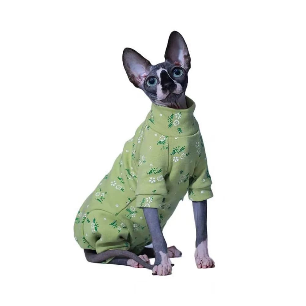 Pet Supplies Green Cats Floral Long Sleeves Soft Warm Hairless Cat Clothes Comfortable Cats Four-Legged Hoodie Summer