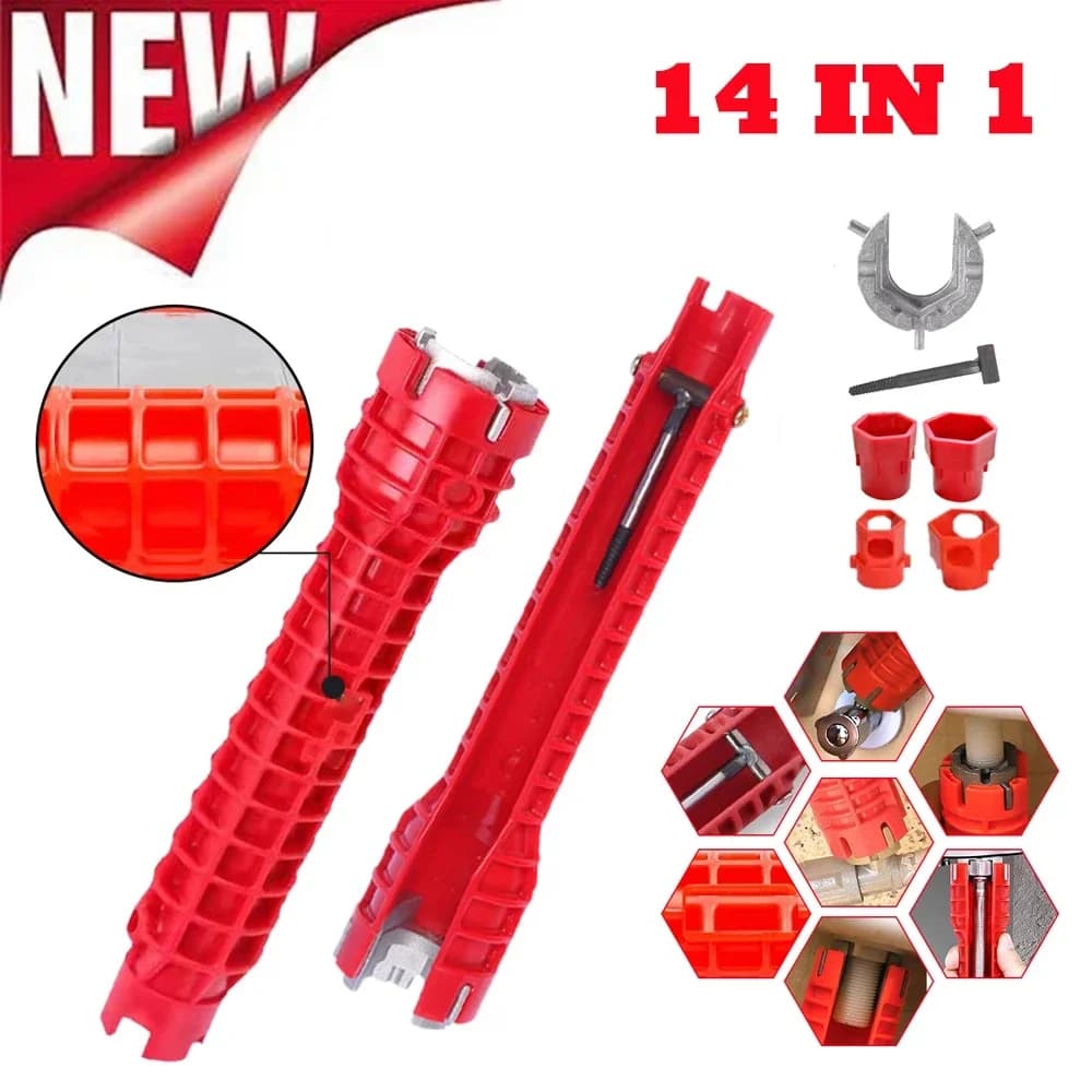 14 In 1 Lavello Rubinetto Chiave Strumento di Riparazione Idraulico Maniglia Doppia Testa Chiave Strumento di Instalatore Chiave A Cricchetto Set 2030