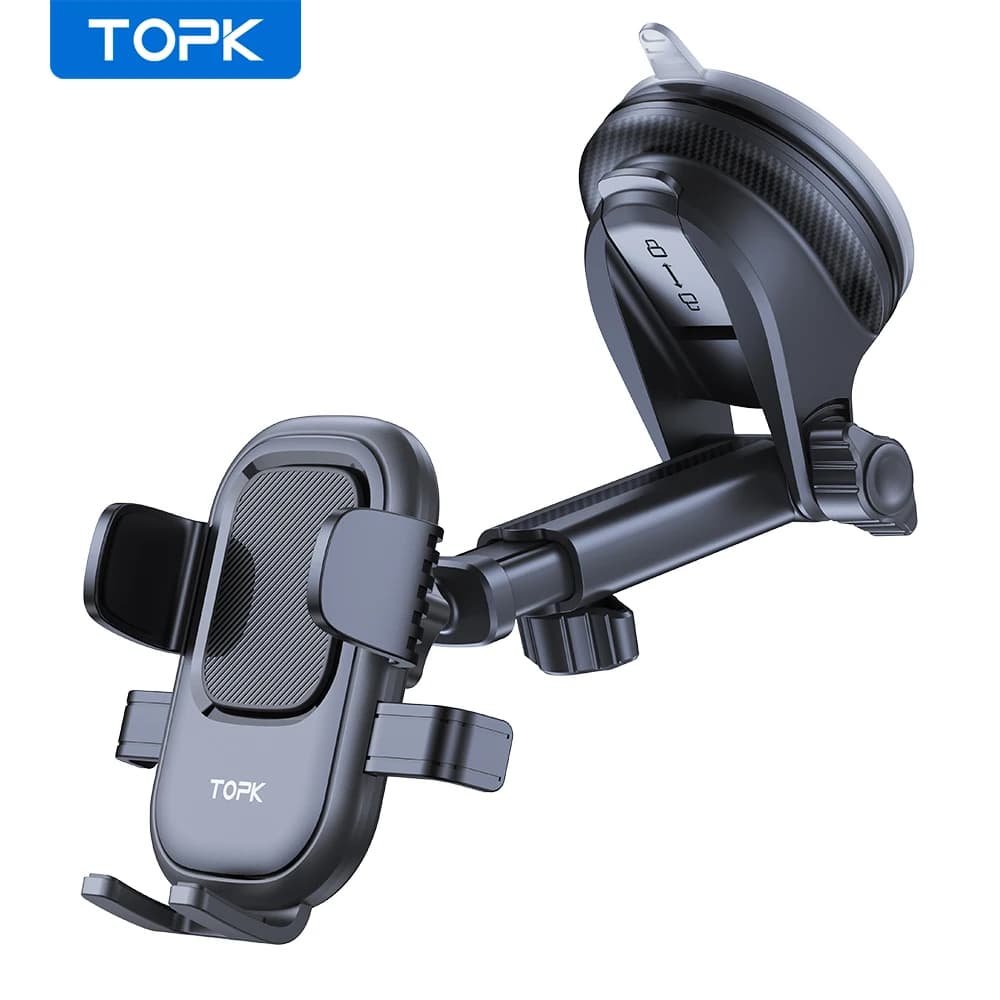 TOPK Car Phone Holder Mount Suction Cup Strong Grip Adjustable Dashboard/Windshield Stand Fit for All Smartphones iOS/Android