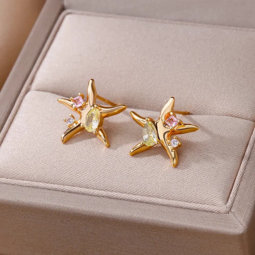 Women's Zircon Star Button Earrings 2023 Stainless Steel Earrings Christmas Gift Femme