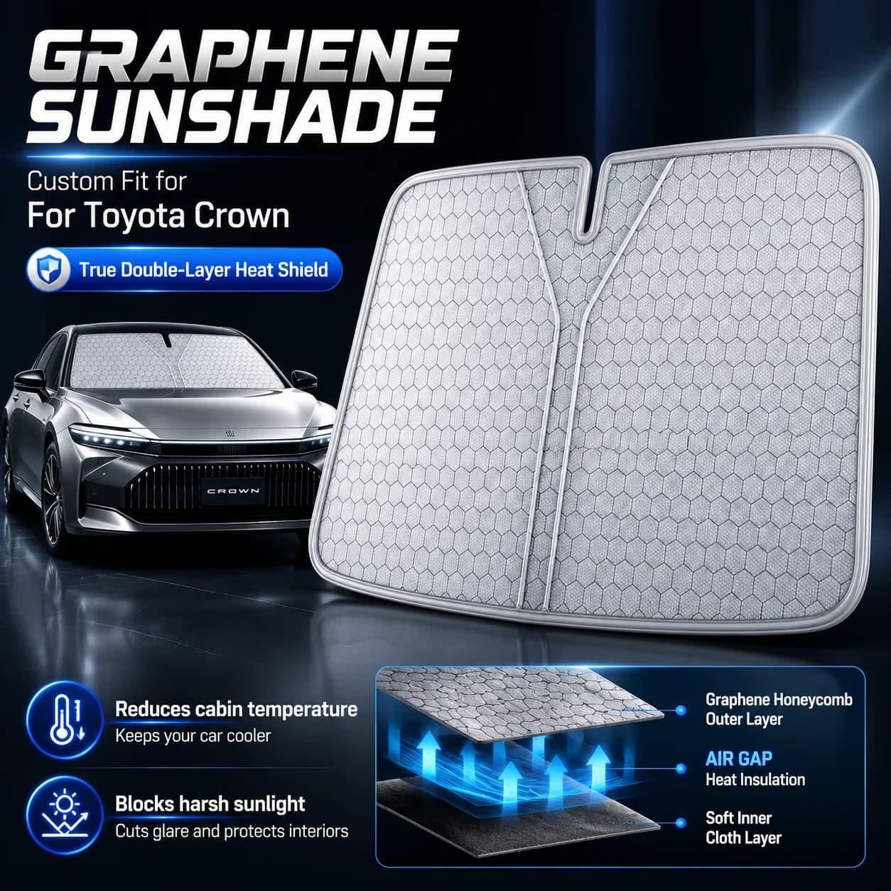 For Toyota Crown Graphene Windshield Sunshade Custom Fit Car Sunshade UV Sun Protection Car Accessories