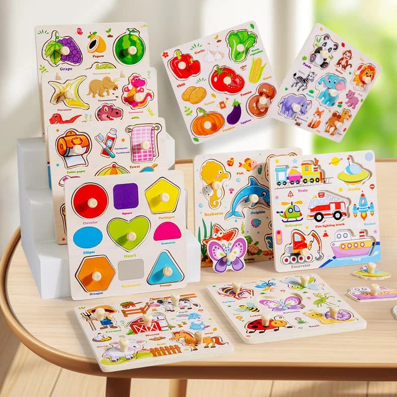 Puzzle in legno Montessori Giocattoli per bambini Puzzle a mano Vita Cognizione Giochi di pesci Giocattolo educativo interattivo genitore-figlio