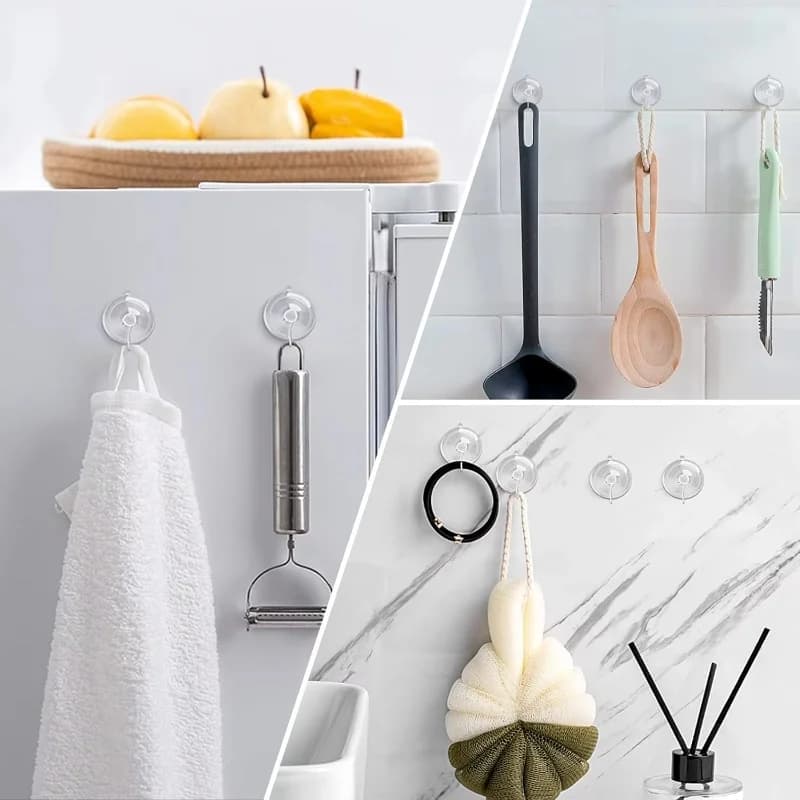 Ganci a ventosa in PVC trasparente con ganci metallici Piccole ventose rimovibili per cucina, bagno, doccia, finestra a muro