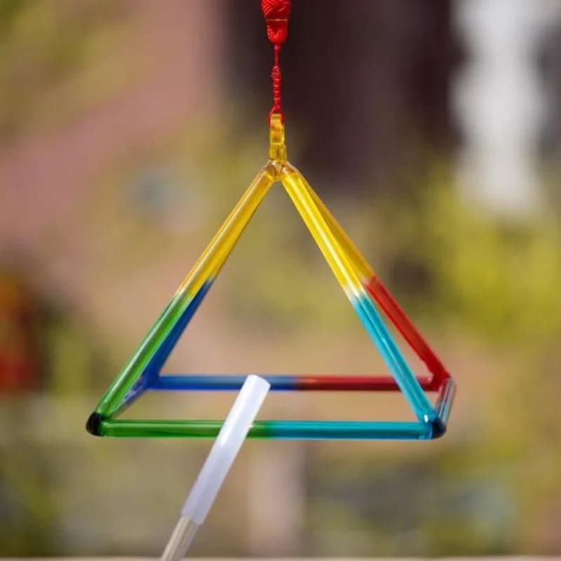 Colorful Crystal Singing Pyramid Meditation Yoga Singing Pyramid Sound Healing Crystal Merkaba with Stick Outdoor Sound Bowl