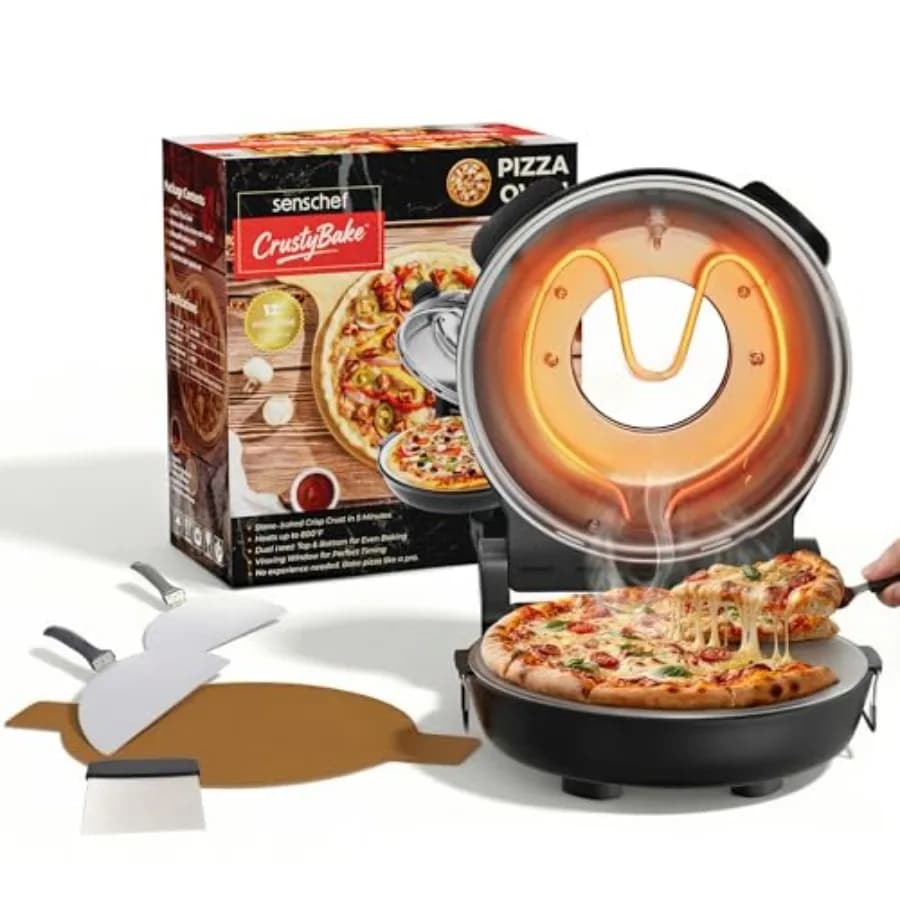 Pietra per Pizza in Ceramica CrustyBake da 12 Pollici per Uso Domestico: Si Riscalda a 800°F Rapidamente, Design Facile da Pulire, Include Libro di Ricette e Utensili
