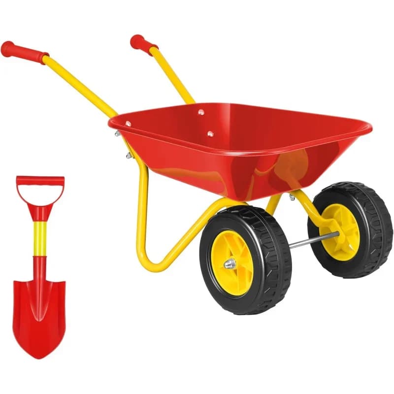 Kids Wheelbarrow Children Garden cart with Toddler Gardening Tool Set Child Wheel Barrel Outdoor Indoor Toys Gift Red