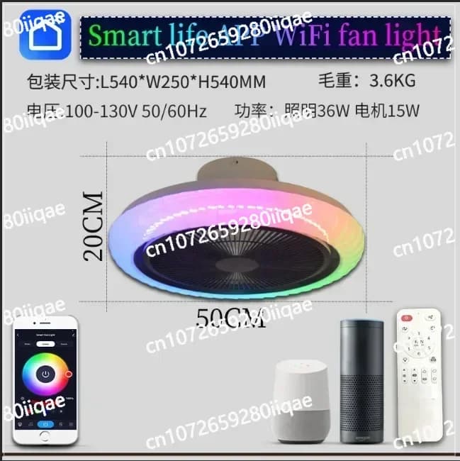 Lamp RGB With Bluetooth Speaker For Home Lighting Smart Ceiling Fan With LED Light Tuya Voice Remote Control Ceiling