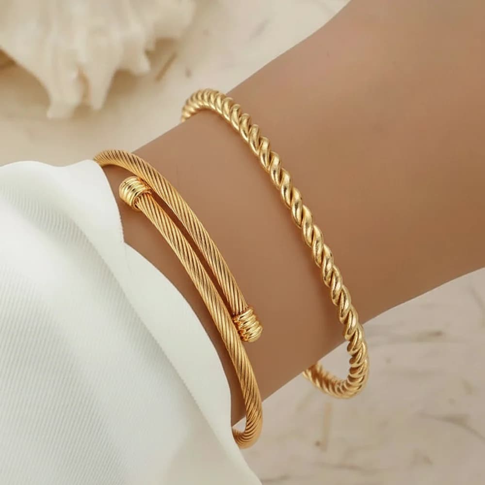 DGIDDK Set di braccialetti regolabili apribili intrecciati con fune metallica in acciaio inossidabile, gioielli da polso per pendolari dal design unico alla moda da donna