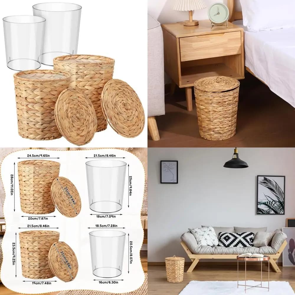 Bidoni della spazzatura in vimini con coperchi, cestino per rifiuti da 2,7 galloni e 1,88 galloni per riporre il bagno e decorazioni Boho