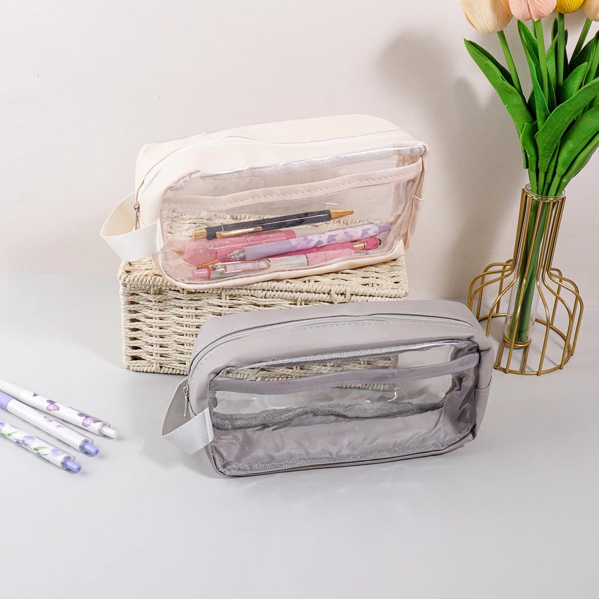 Astuccio portapenne creativo trasparente e portatile, elegante custodia per cancelleria, contenitore e organizer da scrivania, articoli di cancelleria fai da te