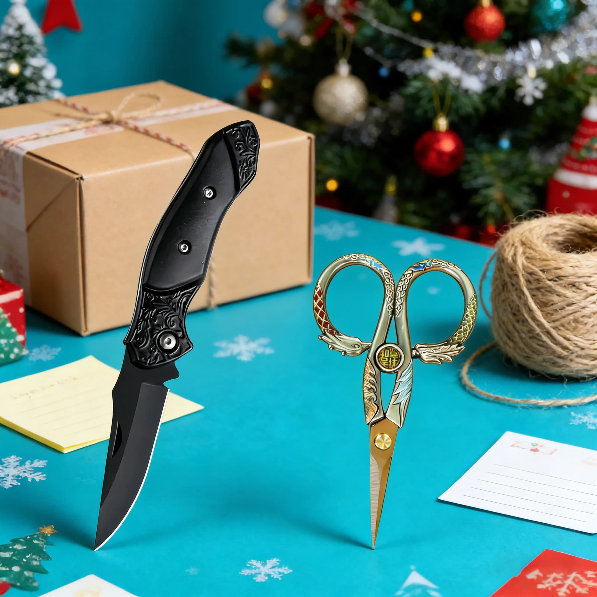 1/2 Pezzi, Coltello Pieghevole da Esterno, Coltello Multiuso, Forbici Vintage Durevoli per Ricamo e Cucito, Strumenti EDC Portatili