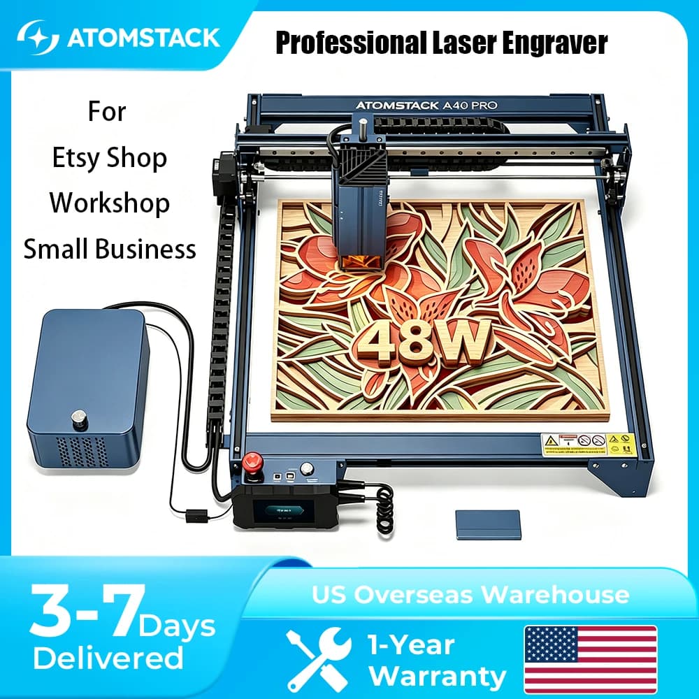 ATOMSTACK A40 Pro V2 40W Laser Engraver Machine Professional Laser Cutter For Wood Leather Acrylic Metal High Power Diode Laser Engraving Machine With LightBurn Compatible Fast Cutting DIY Machine For Small Business