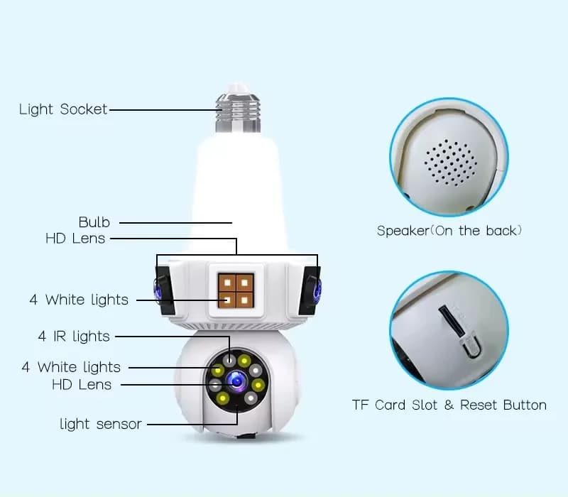 Telecamera IP Dome Wireless PTZ V380Pro APP 4MP a Doppia Lente con Visione a Colori, Rilevamento Umanoide AI, Sicurezza Domestica, Monitoraggio Bambini