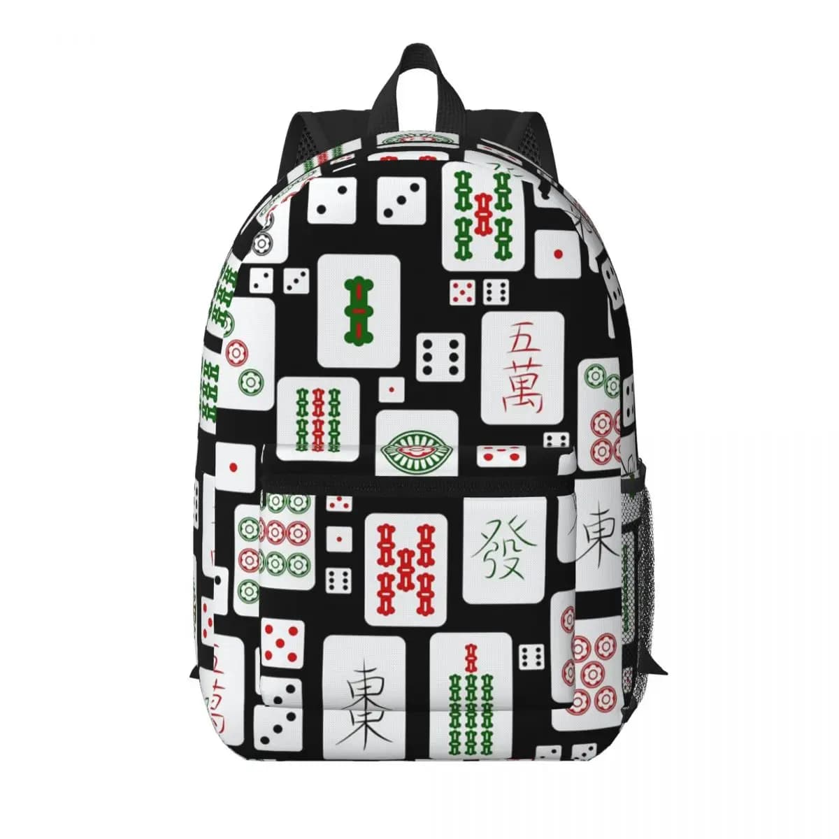 Zaino per studenti con motivi Mahjong Tiles Game Dice, borsa da scuola, zaino da viaggio per escursioni, per ragazzi e ragazze, borsa a tracolla